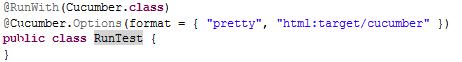 A screenshot of code displaying how to initialize cucumber